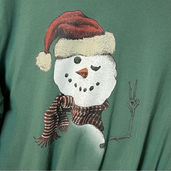 Snowman Peace Sign Long Sleeve Crusher Tee Men’s XL Life is Good Green T-Shirt - Picture 2 of 6